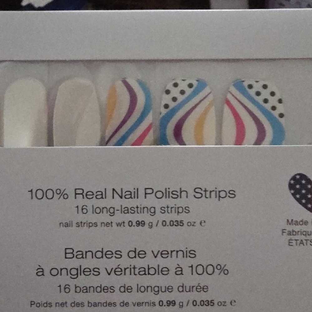Color Street White Nail Strips with Multicolor Swirl Accents